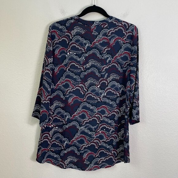 NEW $49 Express Womens Medium Printed Popover Blouse 3/4 Sleeve Shirt Top - Picture 7 of 9